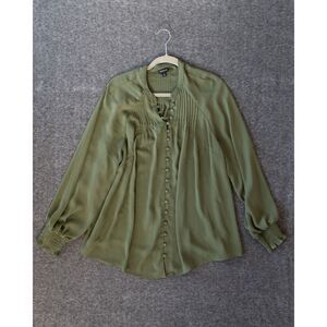 Torrid Size 1 Olive Green Pintuck Button Front Blouse Smocked Cuffs